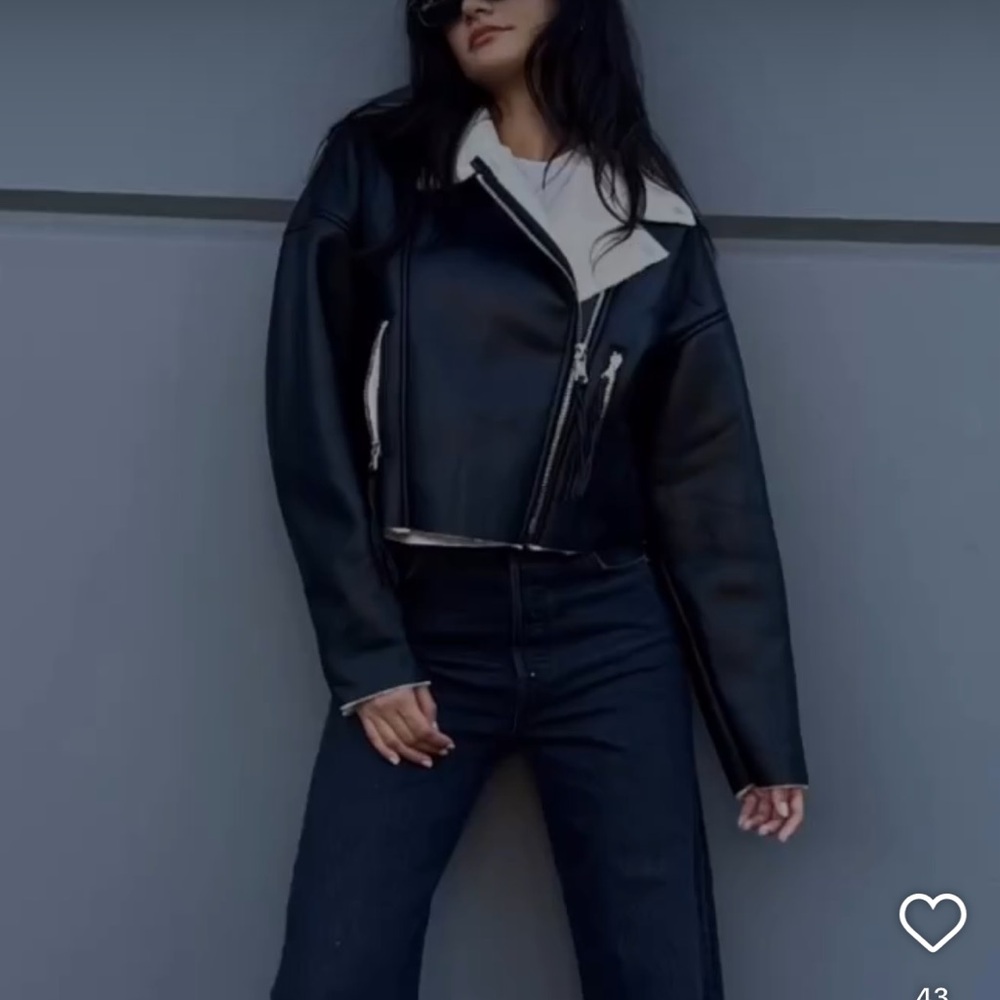 Vegan leather shearling lined jacket